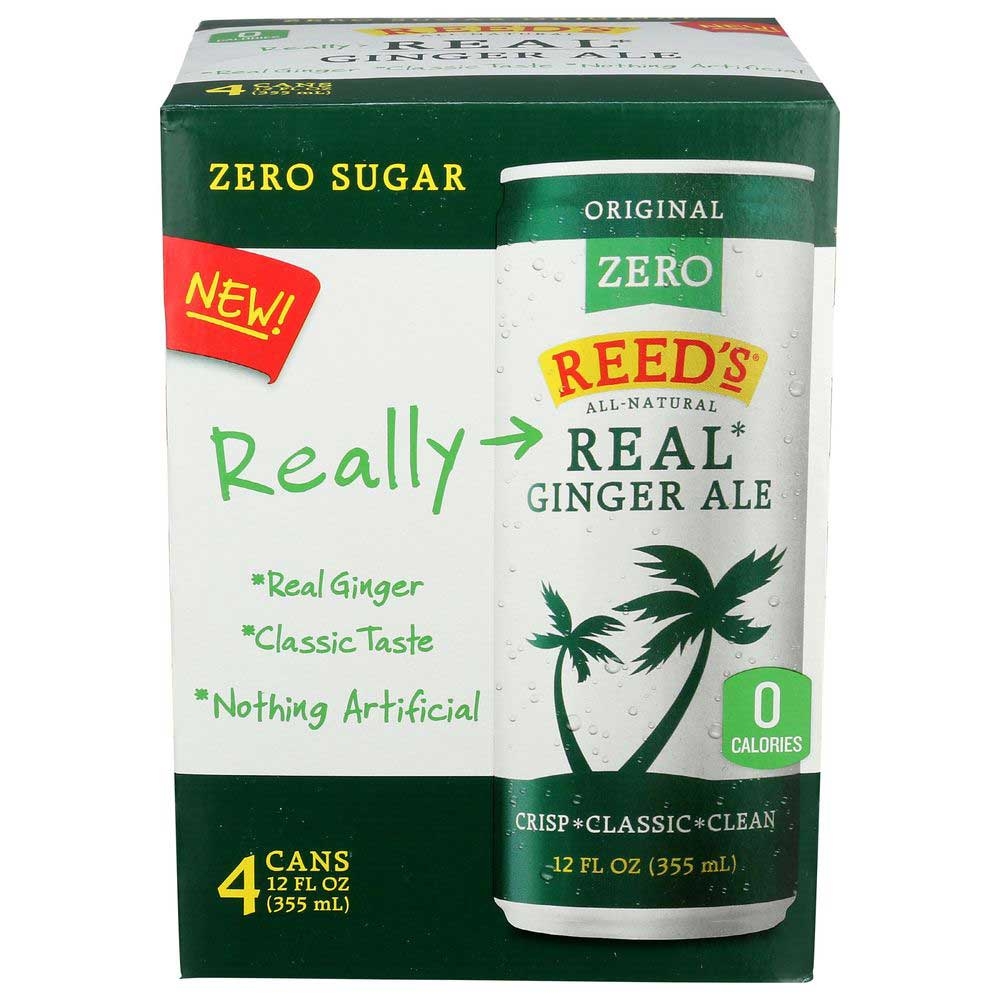 Reeds Real Ginger Ale Zero Sugar Soda, 12 Fluid Ounce Sleek Can -- 24 per case