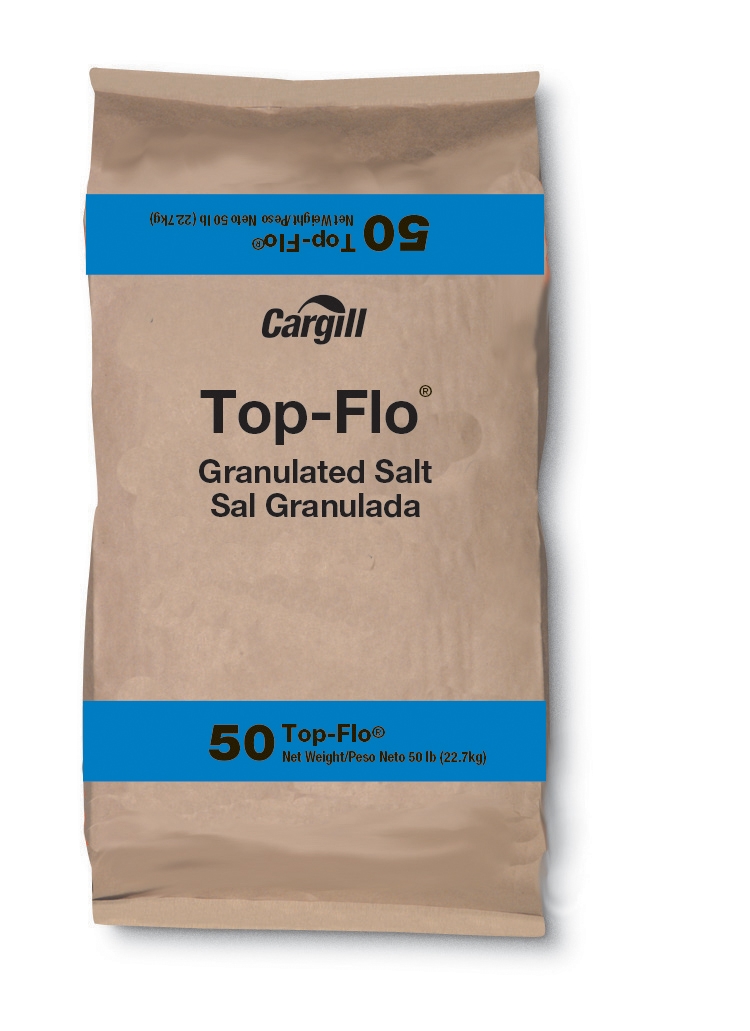 Cargill Top-Flo Plain Salt, 50 Pound.