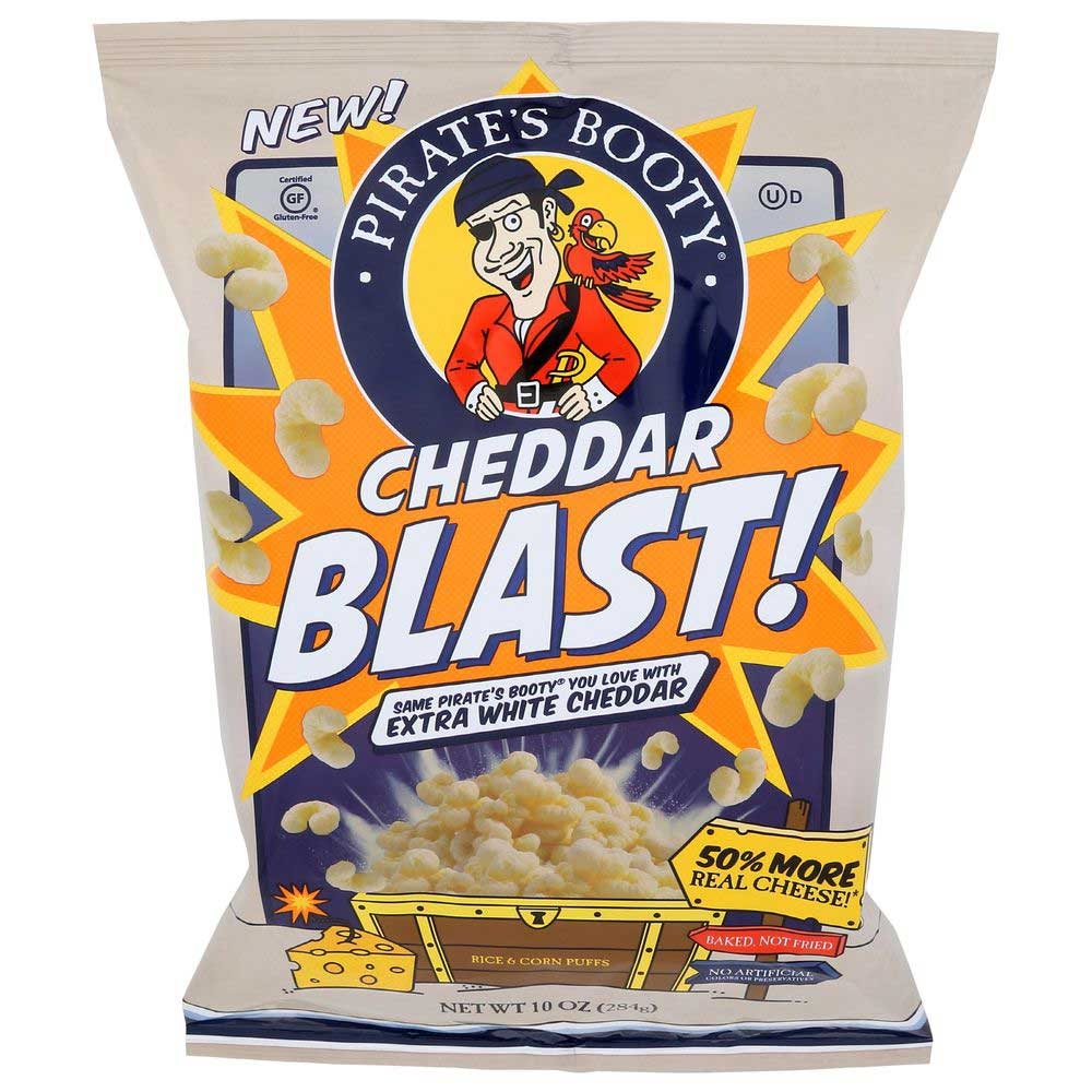 Pirates Booty Cheddar Blast Rice and Corn Puffs, 10 Ounce -- 6 per case