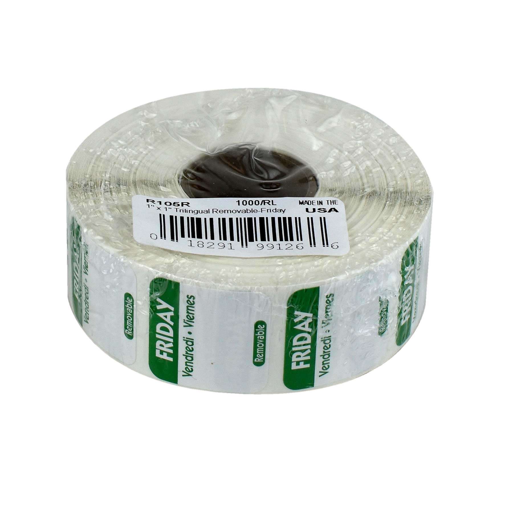 National Checking Company Dateit Green Trilingual Removable Label - Friday, 1 x 1 inch -- 1000 per case.