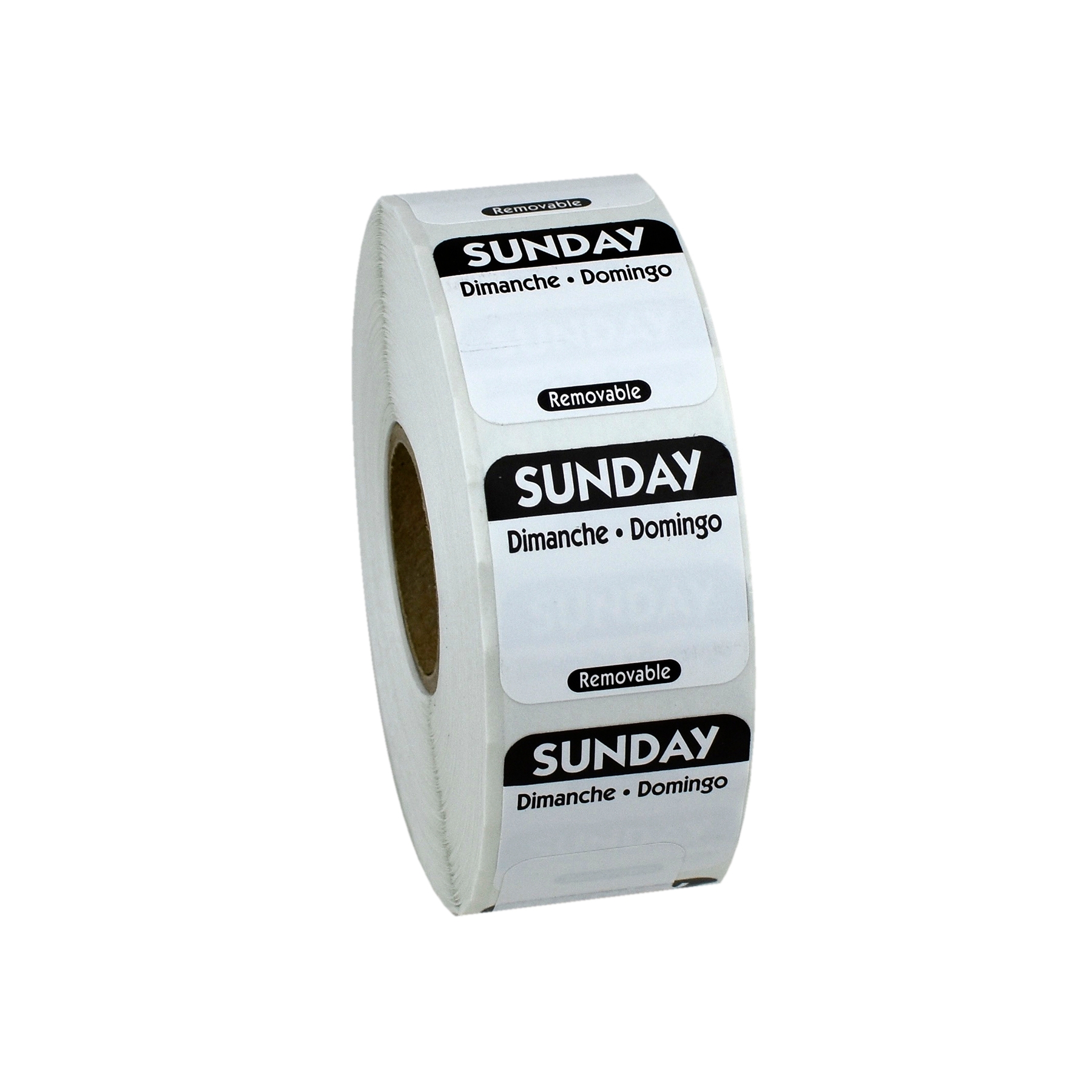 National Checking Company Dateit Black Trilingual Removable Label - Sunday, 1 x 1 inch -- 1000 per case.