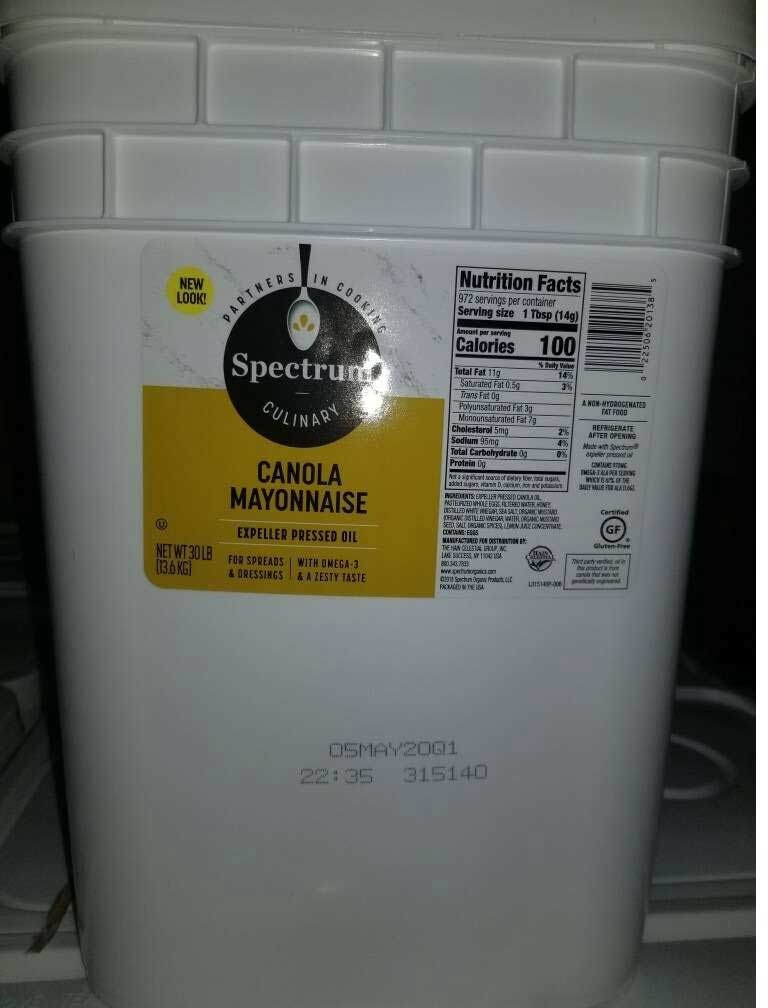 Hain Spectrum Natural Canola Mayonnaise, 30 Pound