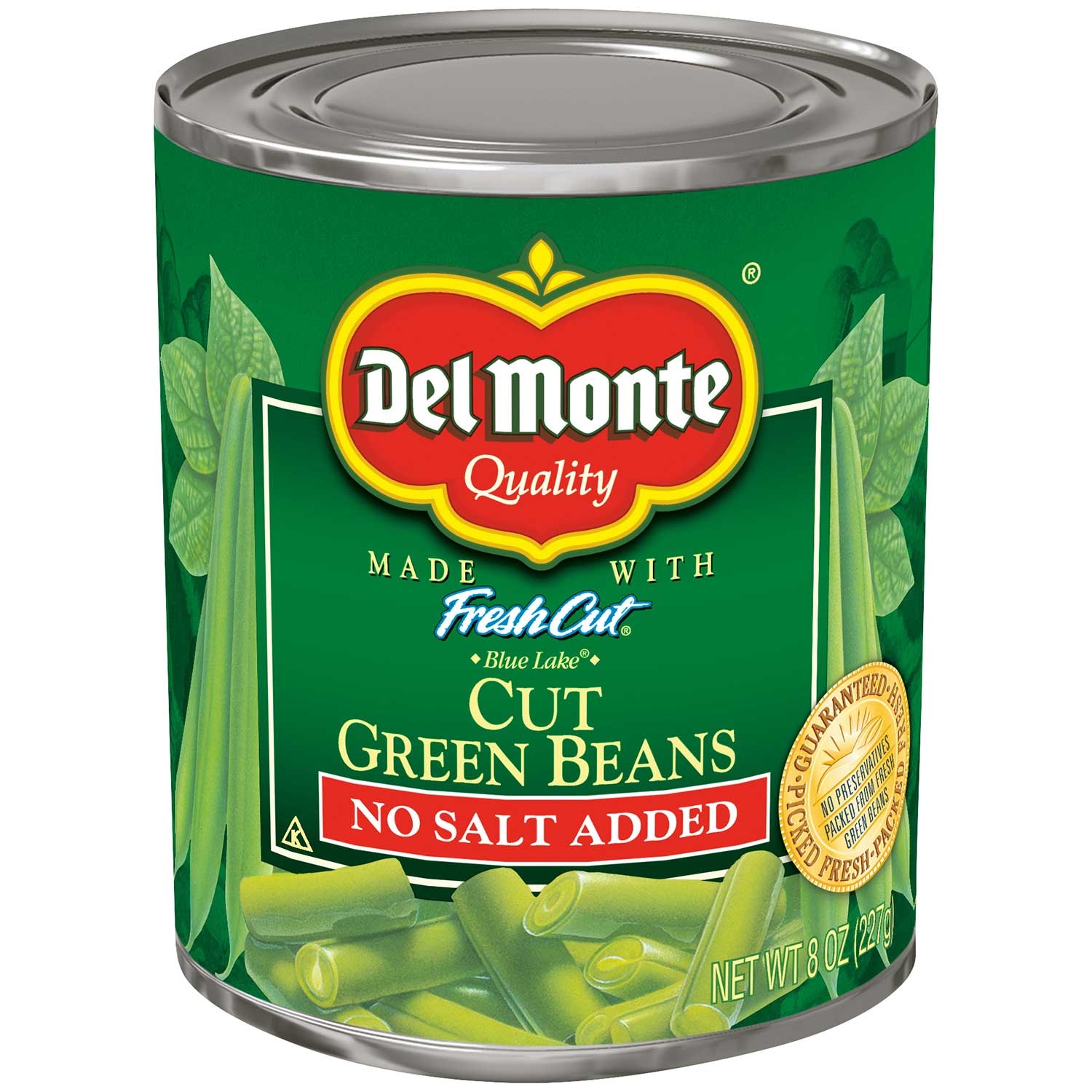 Del Monte No Salt Added Cut Green Beans, 8 Ounce -- 12 per case.