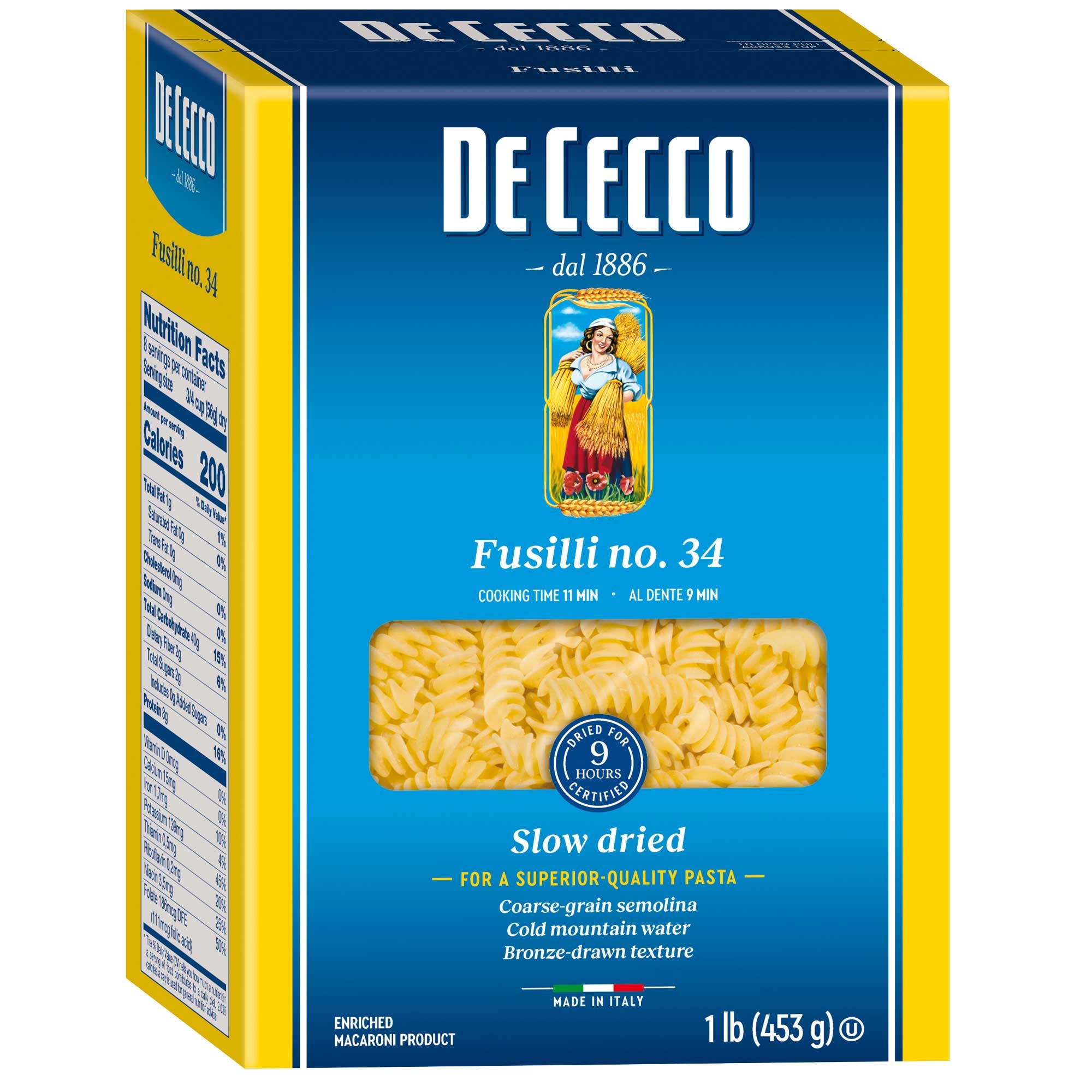 Dececco Enriched Macaroni Fusilli, 1 Pound -- 12 per case.