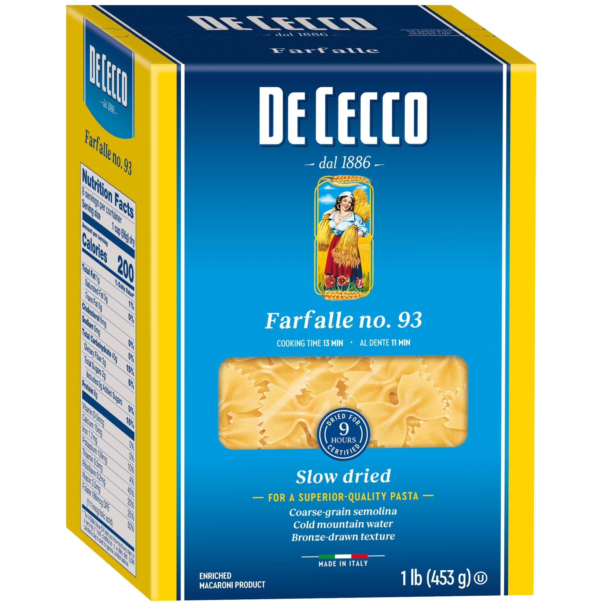 Dececco Enriched Macaroni Farfalle, 1 Pound -- 12 per case.