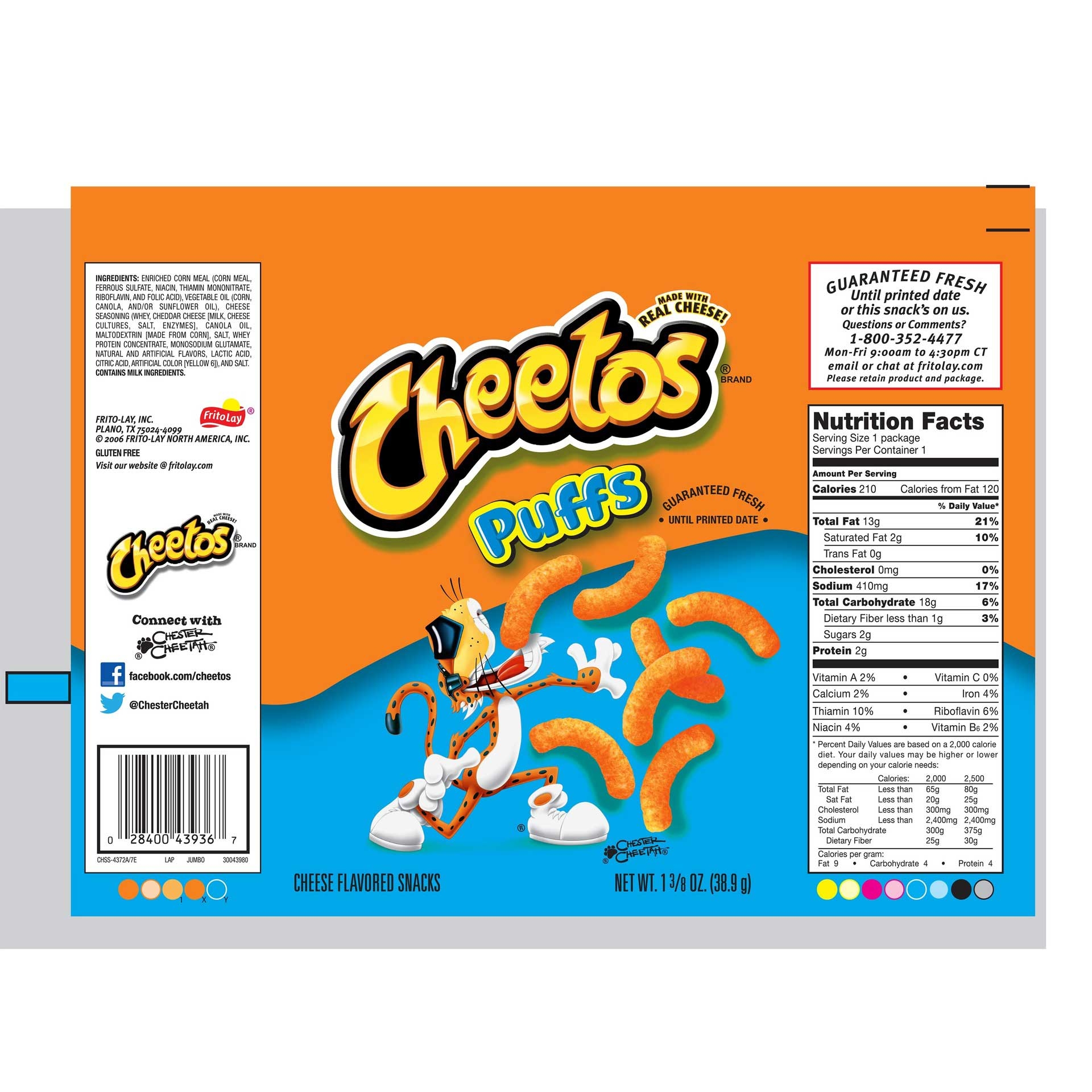 Cheetos Regular Cheese Flavored Puffs Snack, 1.375 Ounce -- 64 per case.