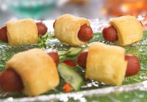 Cuisine Innovations Puff Pastry Wrapped Cocktail Beef Franks -- 100 per case.