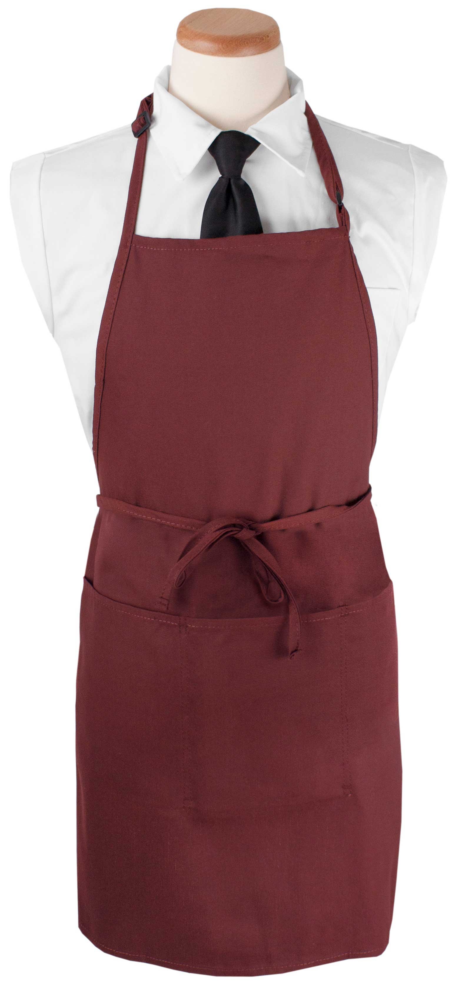 RITZ Chefs Line Burgundy Extra Long 3 Pockets Bib Apron