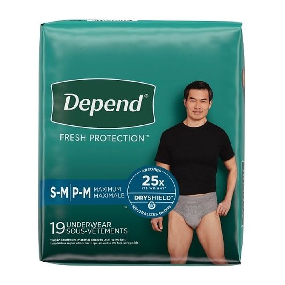 Depend Grey Small/Medium Maximum Absorbency Underwear for Men, 19 count -- 2 per case