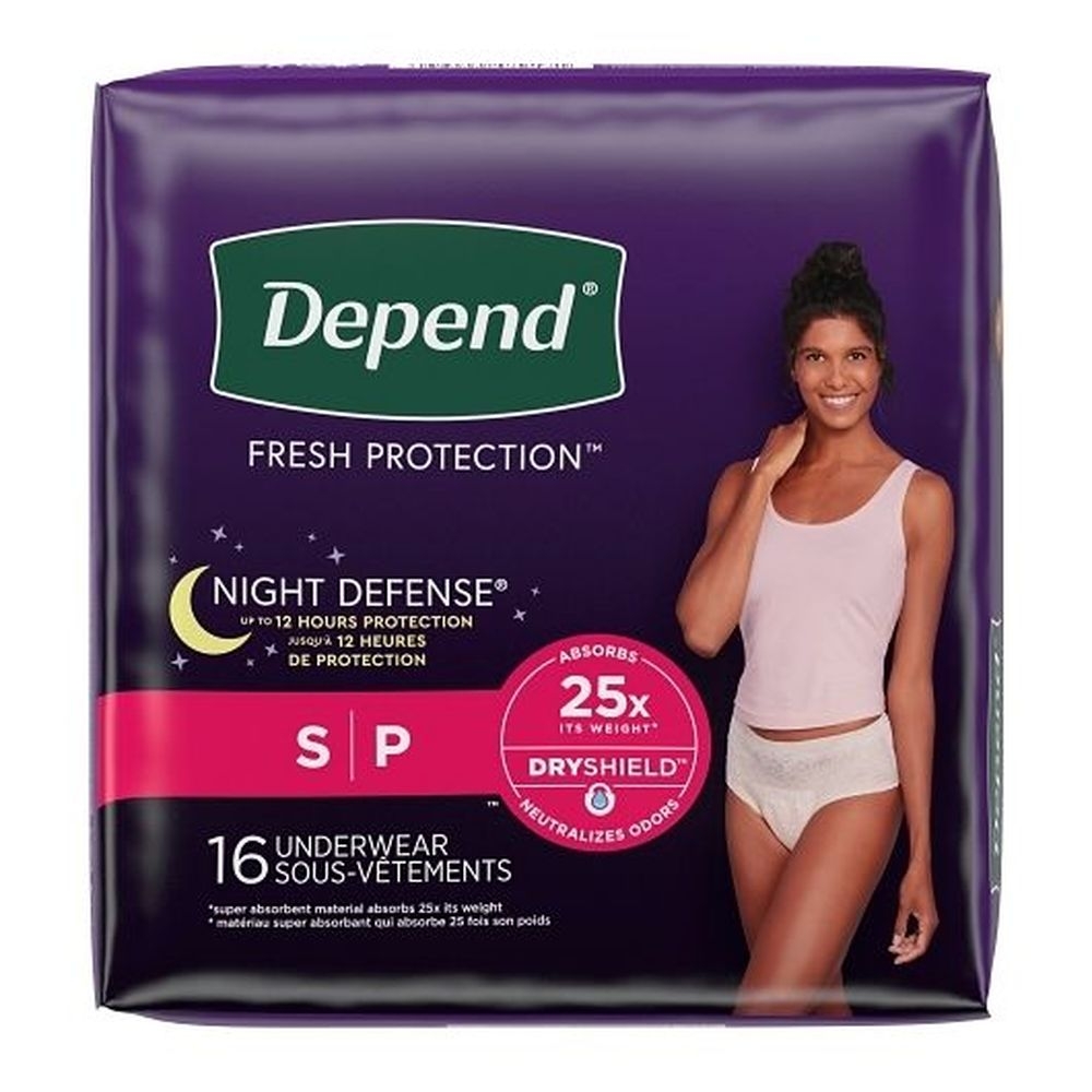 Depend Night Defense Small Blush Overnight Underwear for Women, 16 count -- 4 per case