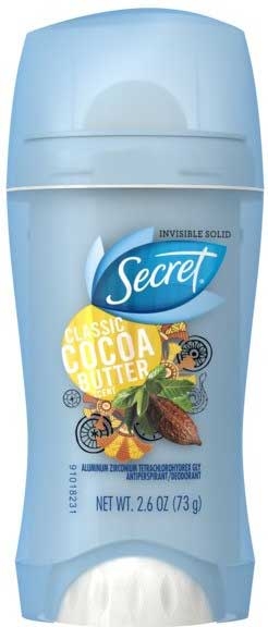 Secret Invisible Solid Classic Cocoa Butter Antiperspirant and Deodorant, 2.6 Ounce -- 12 per case.