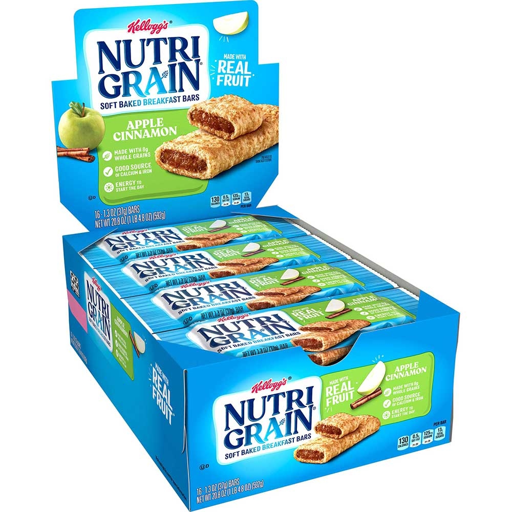 Kelloggs Nutri-Grain Cereal Bars, Apple-Cinnamon, Indv Wrapped 1.3oz Bar, 16/Box