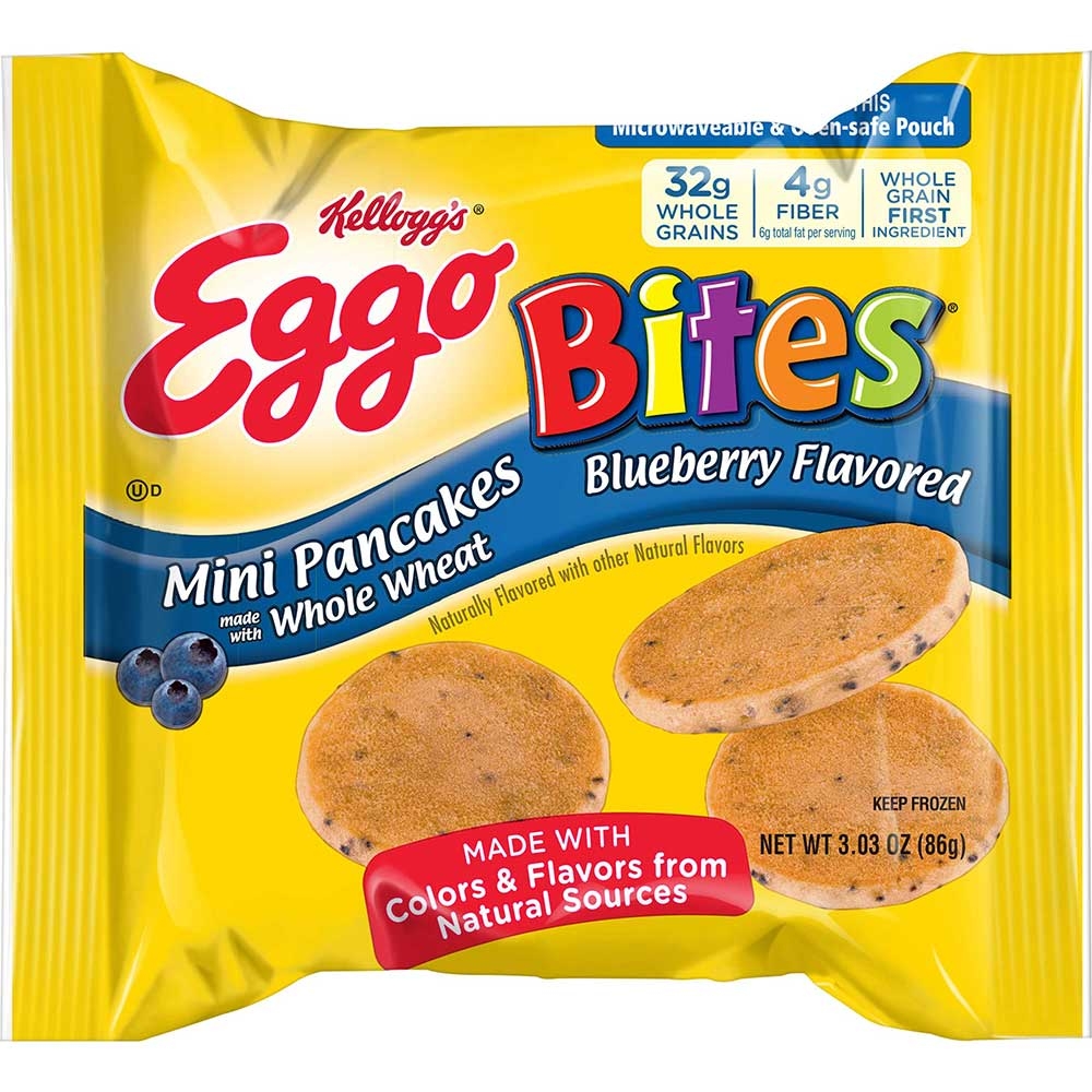 Eggo Minis Blueberry Flavored Pancake, 3.03 Ounce -- 72 per case.
