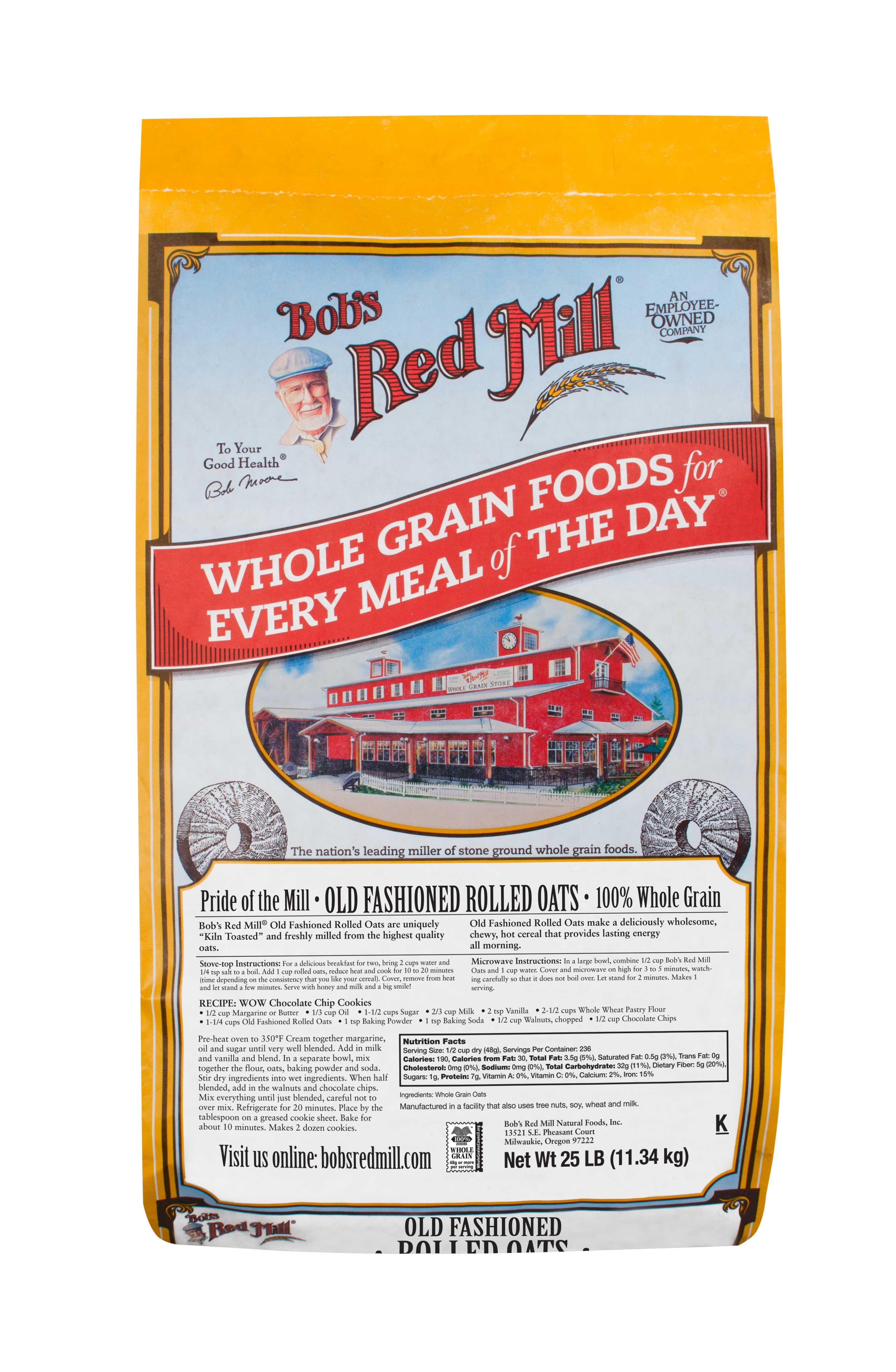 Bobs Red Mill Old Fashioned Rolled Oats, 25 Pound.