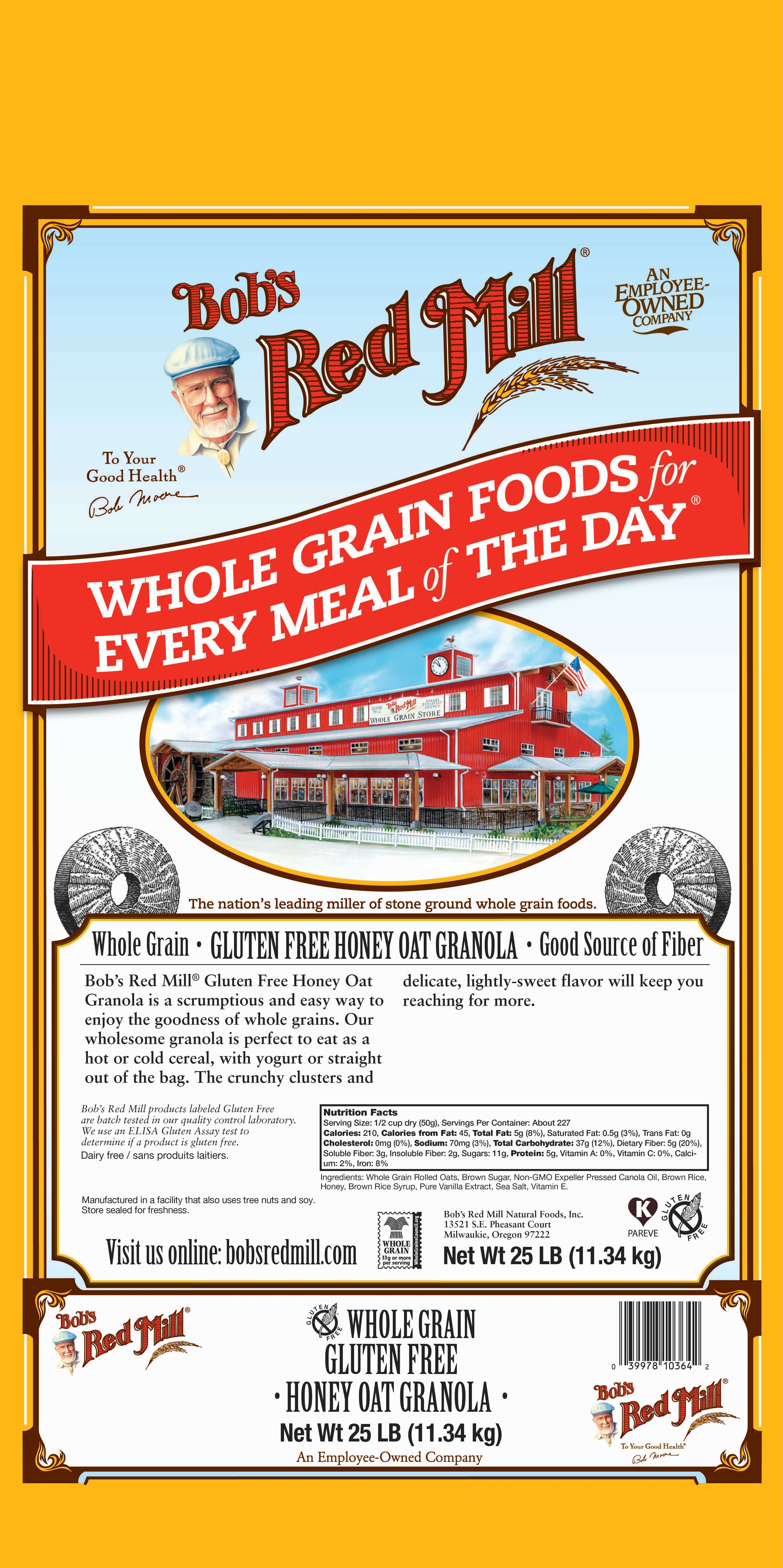 Bobs Red Mill Gluten Free Honey Oat Granola, 25 Pound.