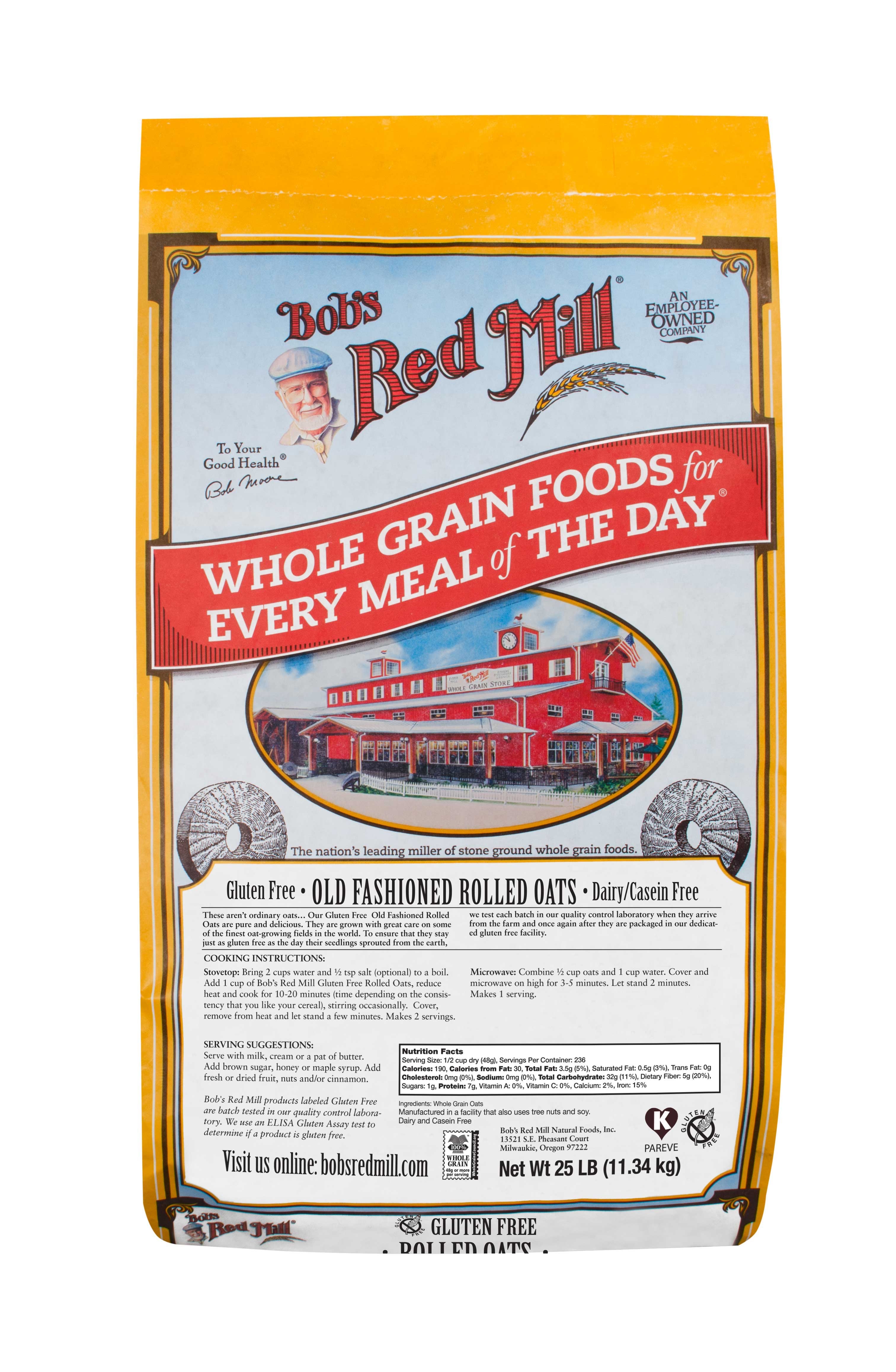 Bobs Red Mill Gluten Free Rolled Oats, 25 Pound.