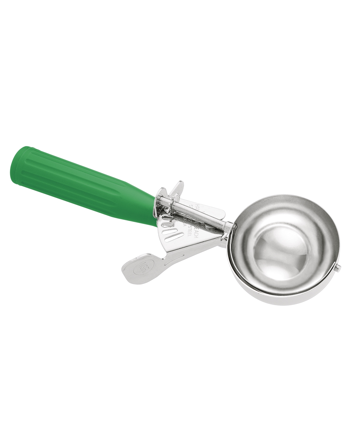 3 Ounce Green Stainless Steel Disher.