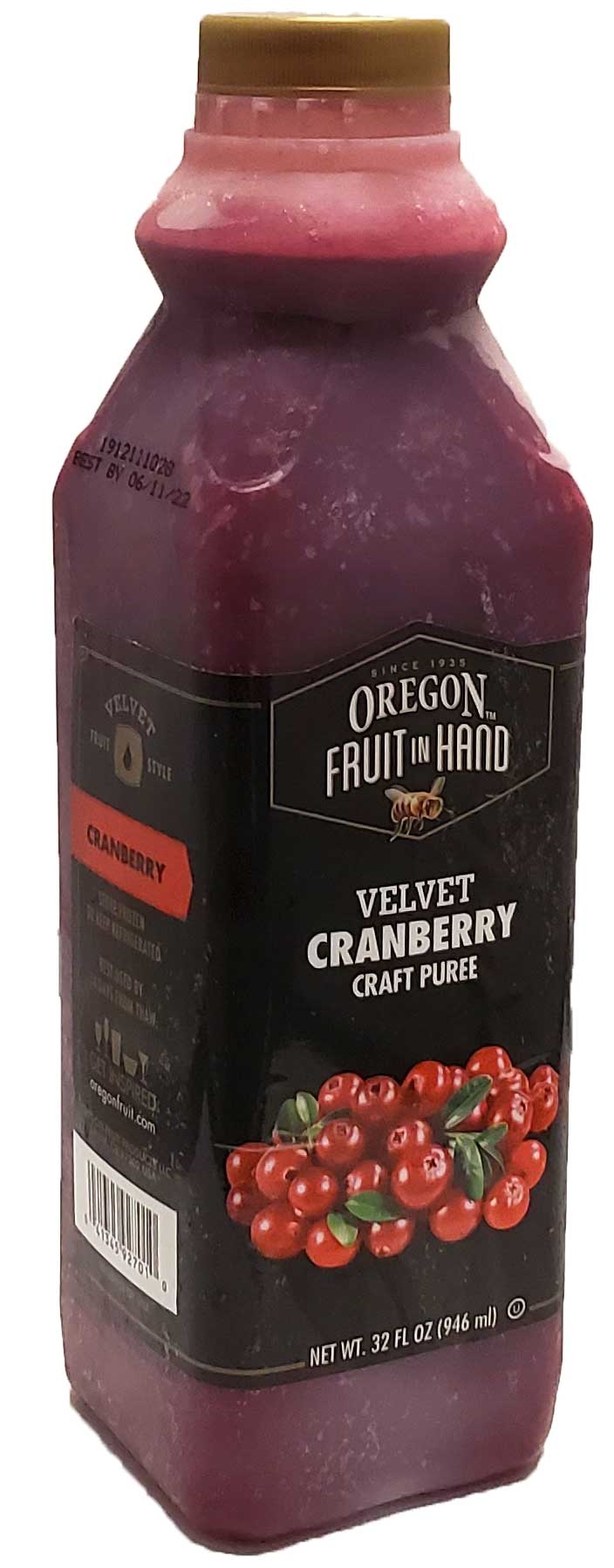 Fruit In Hand Velvet Cranberry Craft Puree, 32 Fluid Ounce -- 6 per case