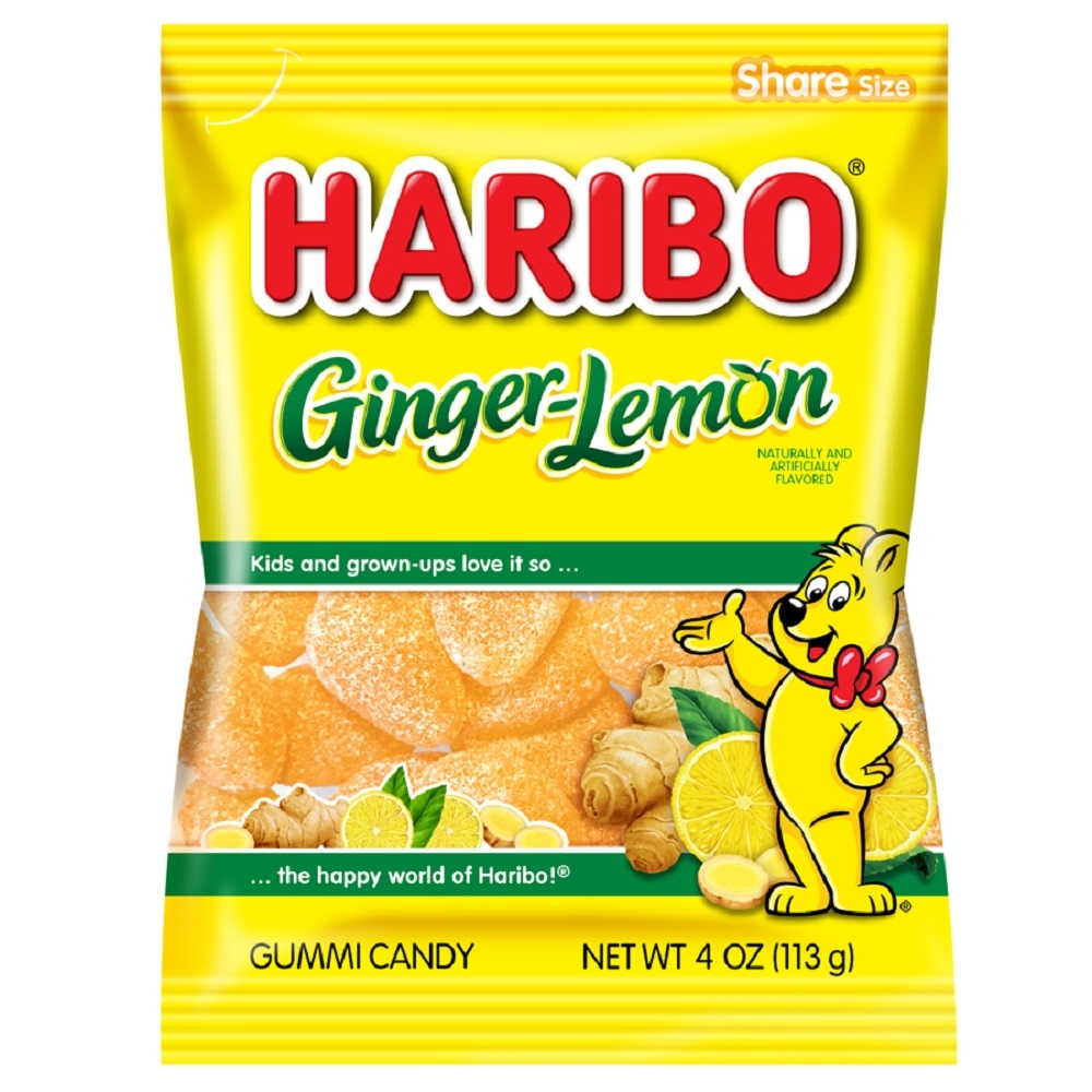 Haribo Ginger lemon Gummy Candy, 4 Ounce -- 12 per case.