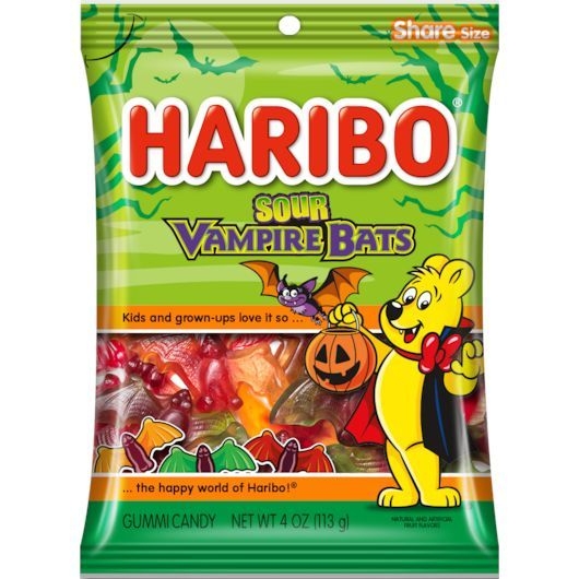 Haribo Sour Vampires Bats Gummi Candy, 4 Ounce -- 12 per case