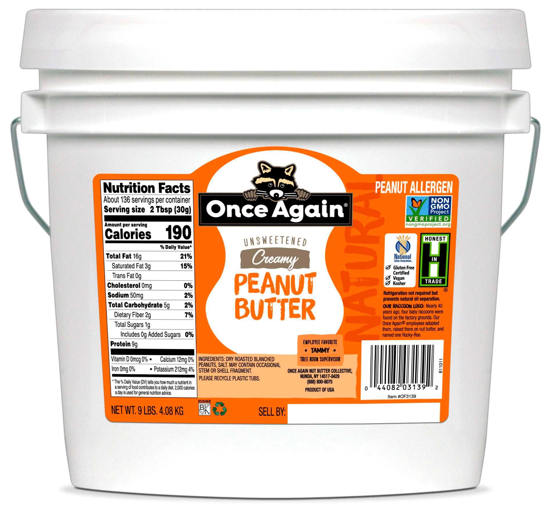 Once Again Natural Creamy Lightly Salted Peanut Butter, 9 Pound