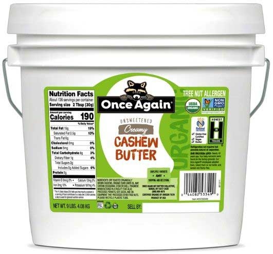 Once Again Organic Unsweetened Cashew Butter, 9 Pound
