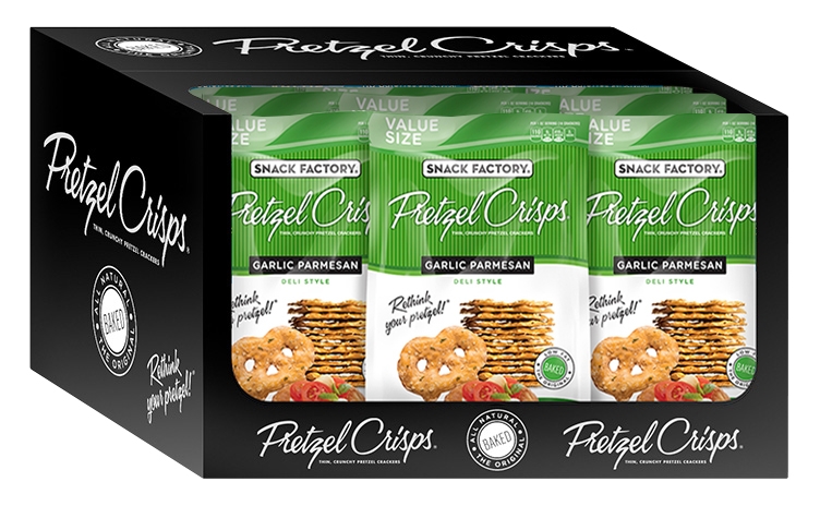 Pretzel Crisps Garlic Parmesan Pretzel Crackers, 14 Ounce -- 12 per case.