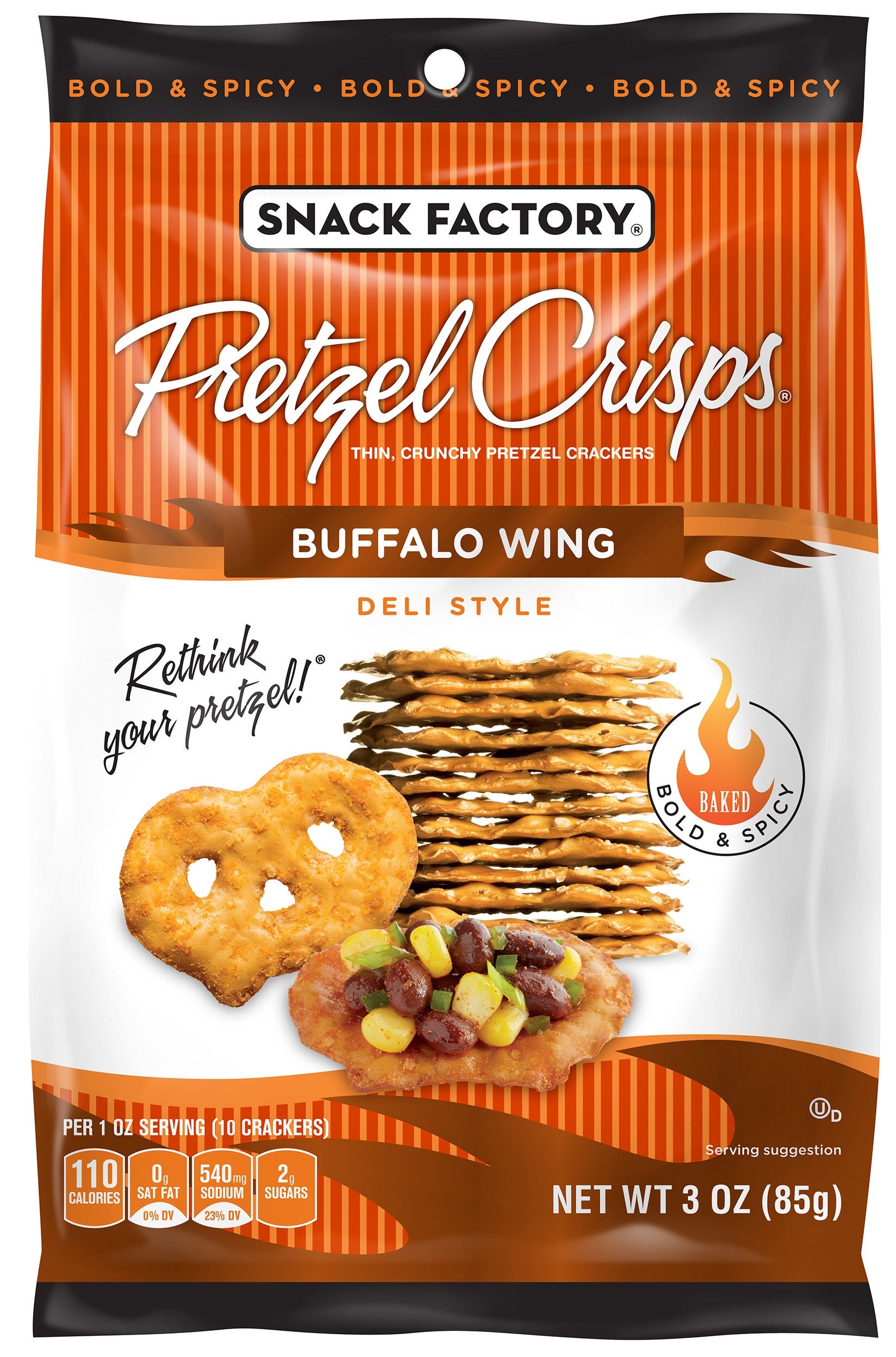 Pretzel Crisps Buffalo Wing Chips, 3 Ounce -- 8 per case.
