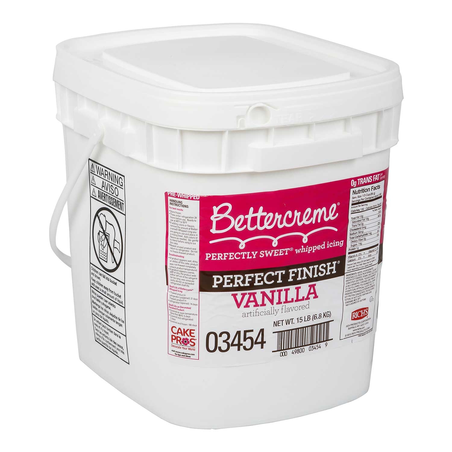 Rich Bettercreme Pre Whipped Perfect Finish Vanilla Icing and Filling, 15 Pound.