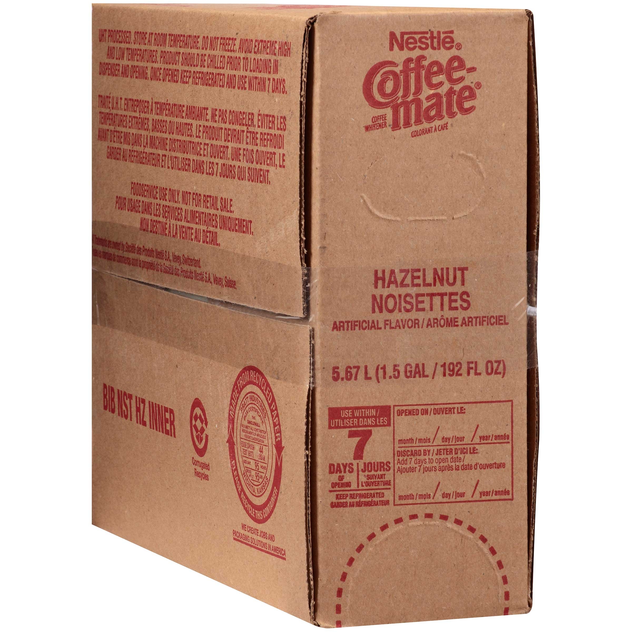 Coffee-Mate Hazelnut Liquid Bulk Creamer - 192 oz.pack, 3 packs per case