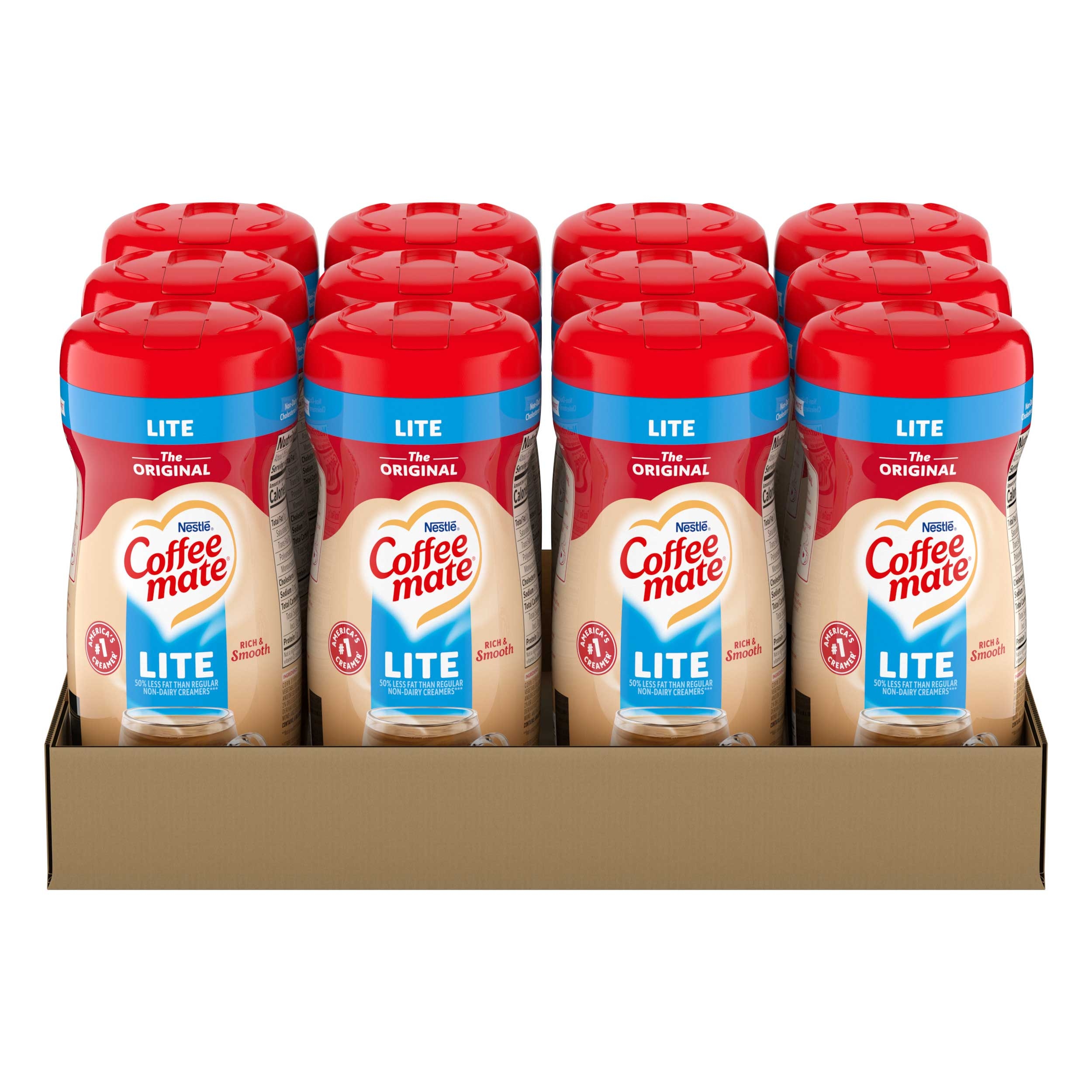 Coffee-Mate Lite Powder Creamer - 11 oz. canister, 12 cansiters per case