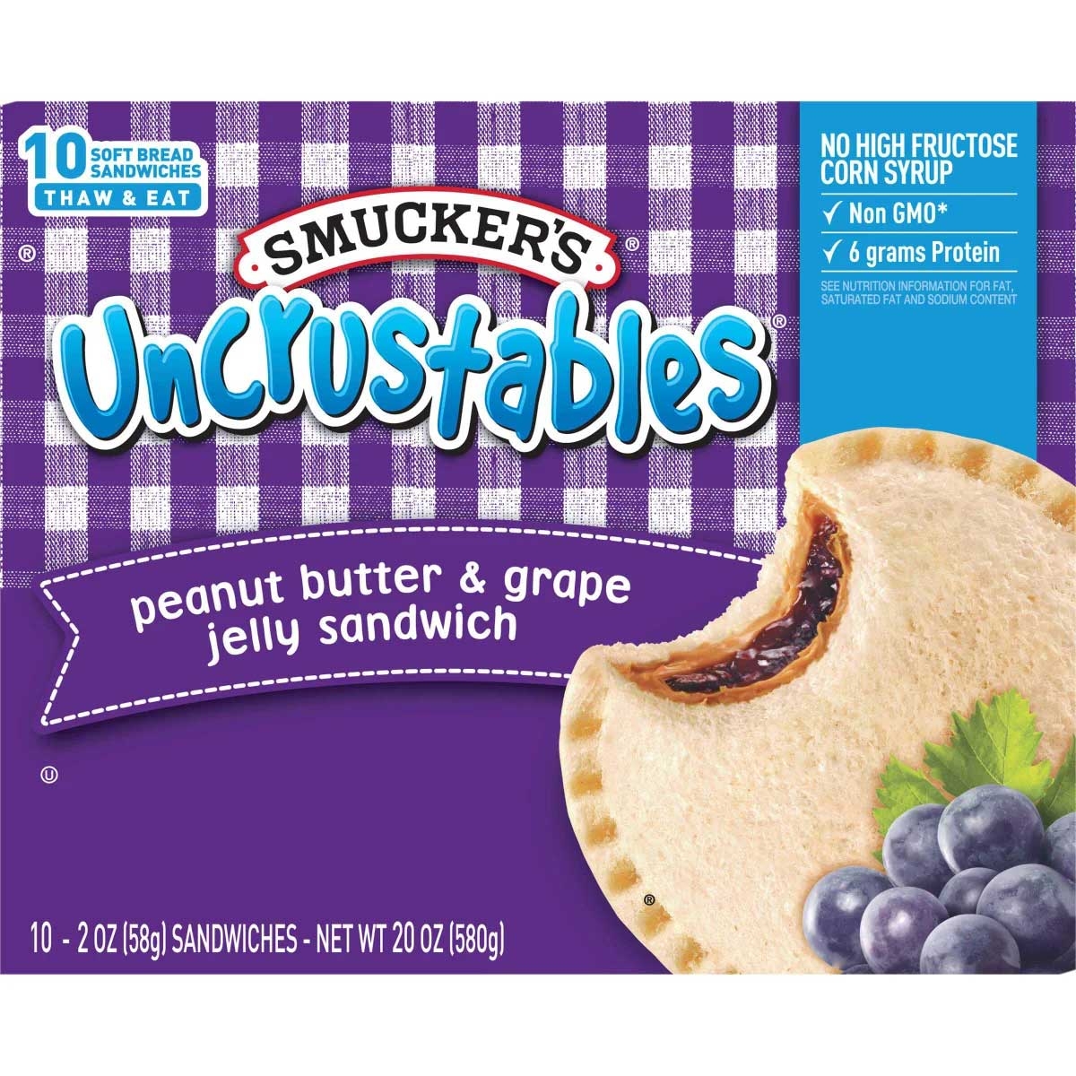 Smuckers Uncrustables Peanut Butter and Grape Jelly Sandwich, 2 Ounce -- 60 per case.