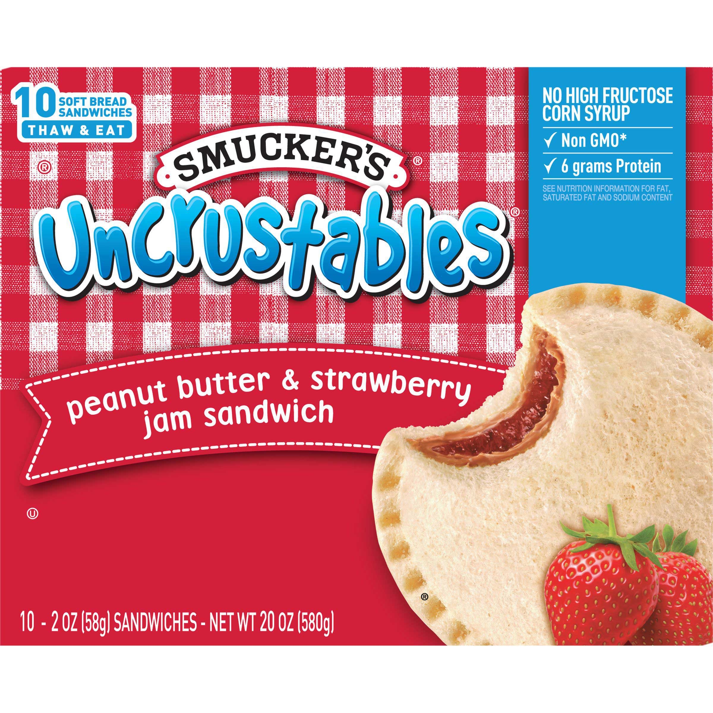 Smuckers Uncrustables Peanut Butter and Strawberry Jam Sandwich, 2 Ounce -- 60 per case.
