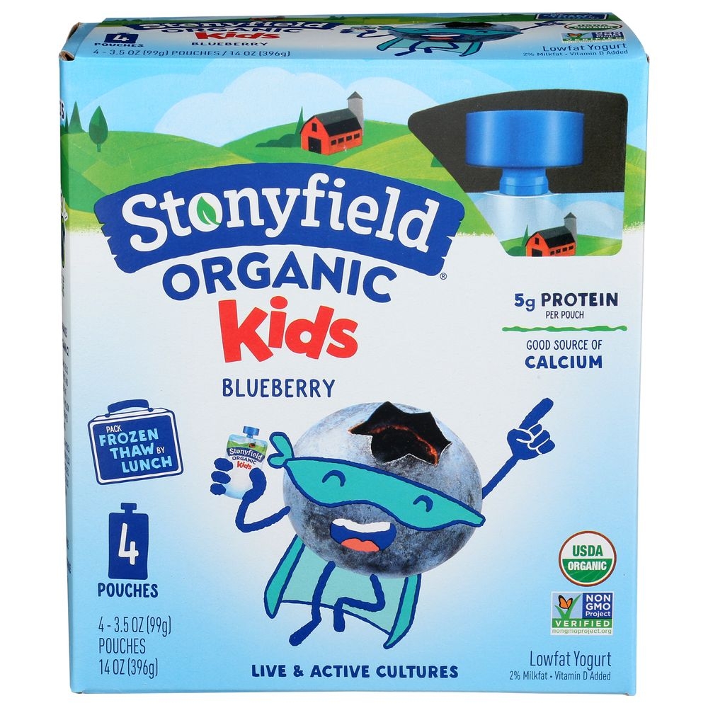 Stonyfield Yokids Organic Blueberry Low Fat Yogurt, 3.5 Ounce Pouch -- 24 per case