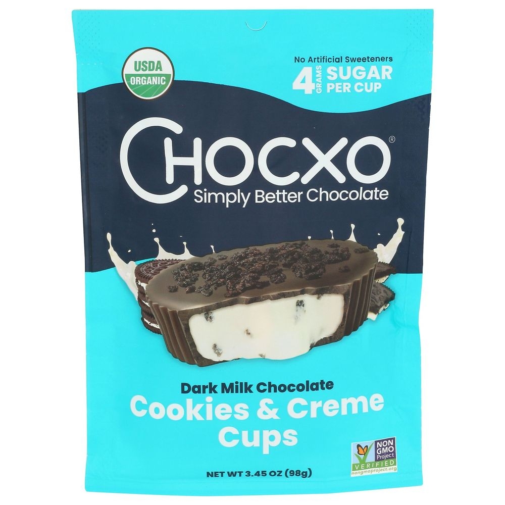 Chocxo Organic Dark Chocolate Cookies and Cream Cups, 3.45 Ounce -- 6 per case