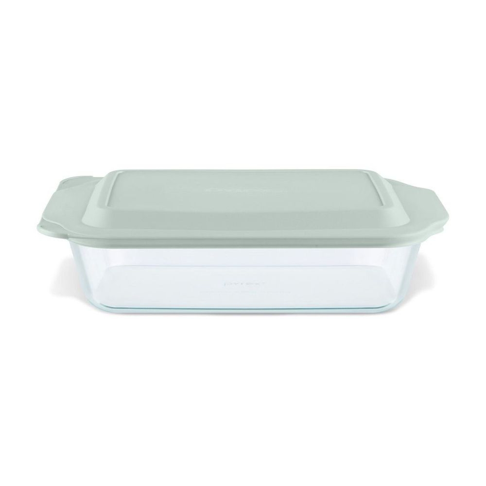 Pyrex Deep Rectangle Glass Baking Dish with Sage Green Lid, 3 Quart Capacity -- 4 per case