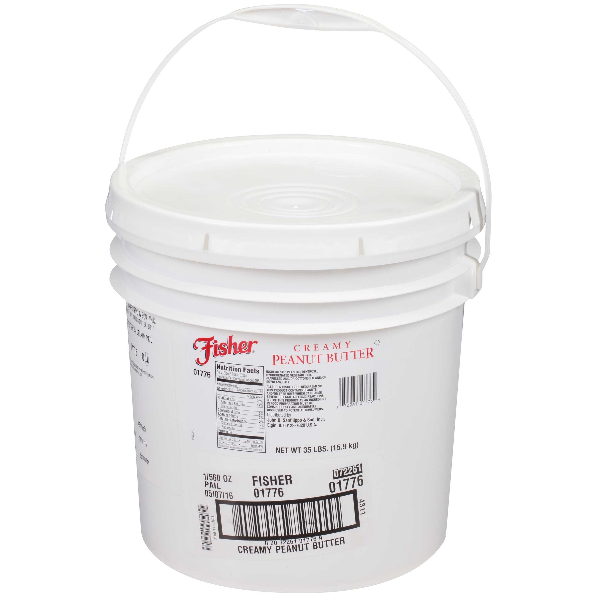 Fisher Creamy Peanut Butter - Pail, 35 Pound.