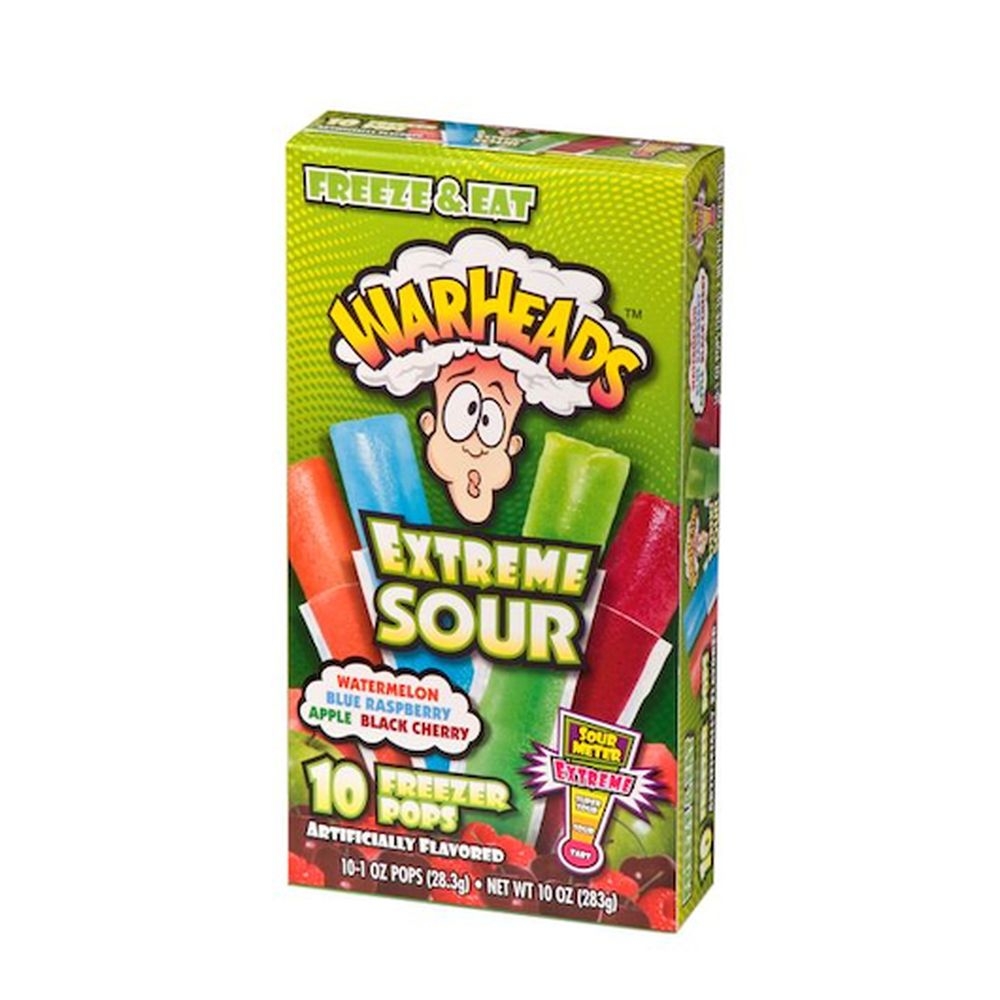 Warheads Watermelon Blue Raspberry Apple and Black Cherry Freezer Pop, 10 count -- 12 per case
