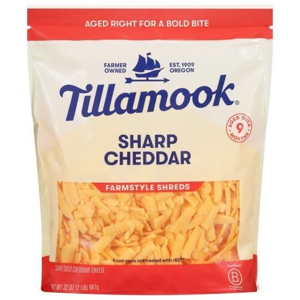 Tillamook Farmstyle Thick Cut Sharp Yellow Cheddar Shredded Cheese, 2 Pound -- 12 per case