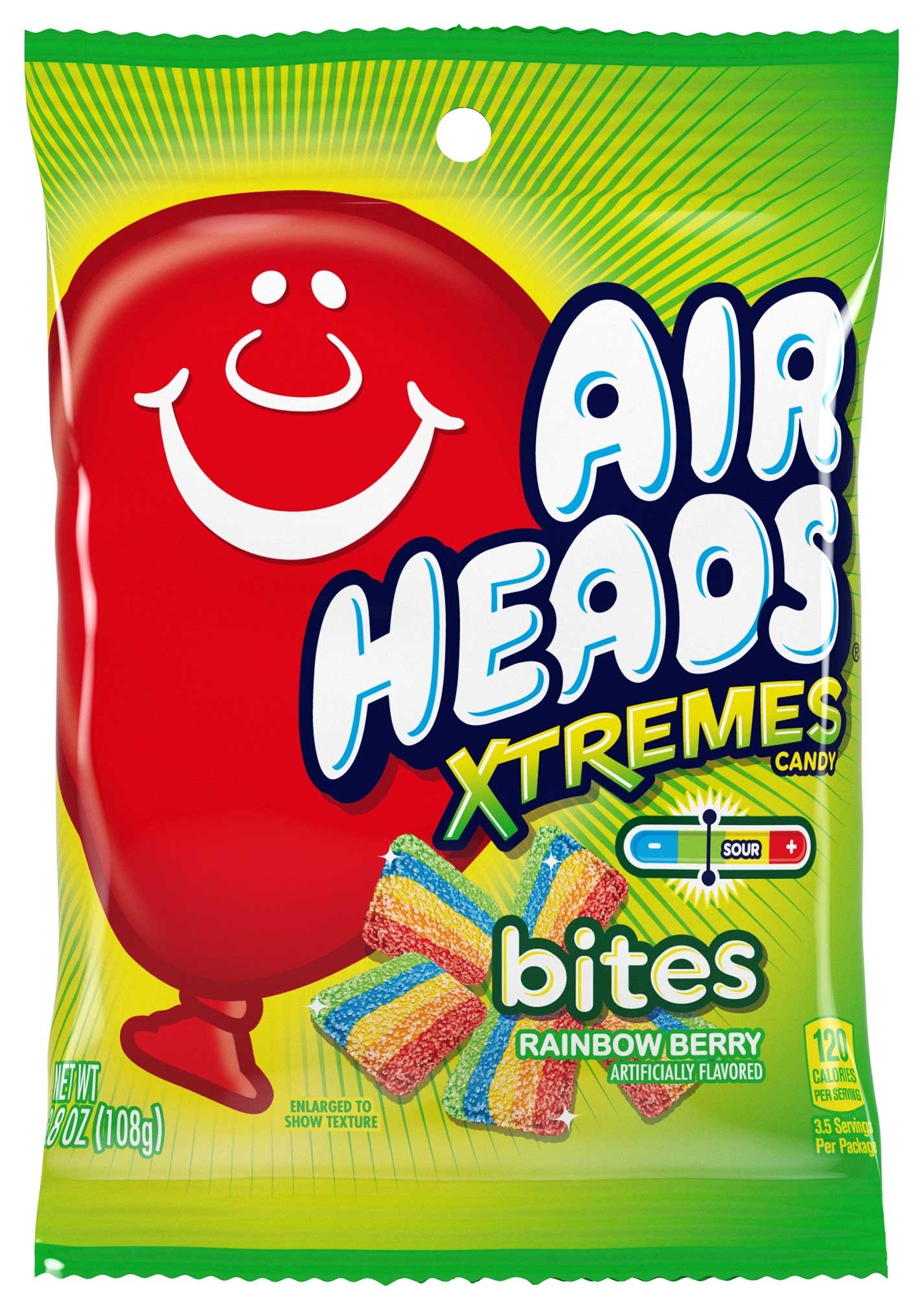 Air Heads Xtremes Bites Rainbow Berry Candy, 3.8 Ounce Peg Bag -- 12 per case.
