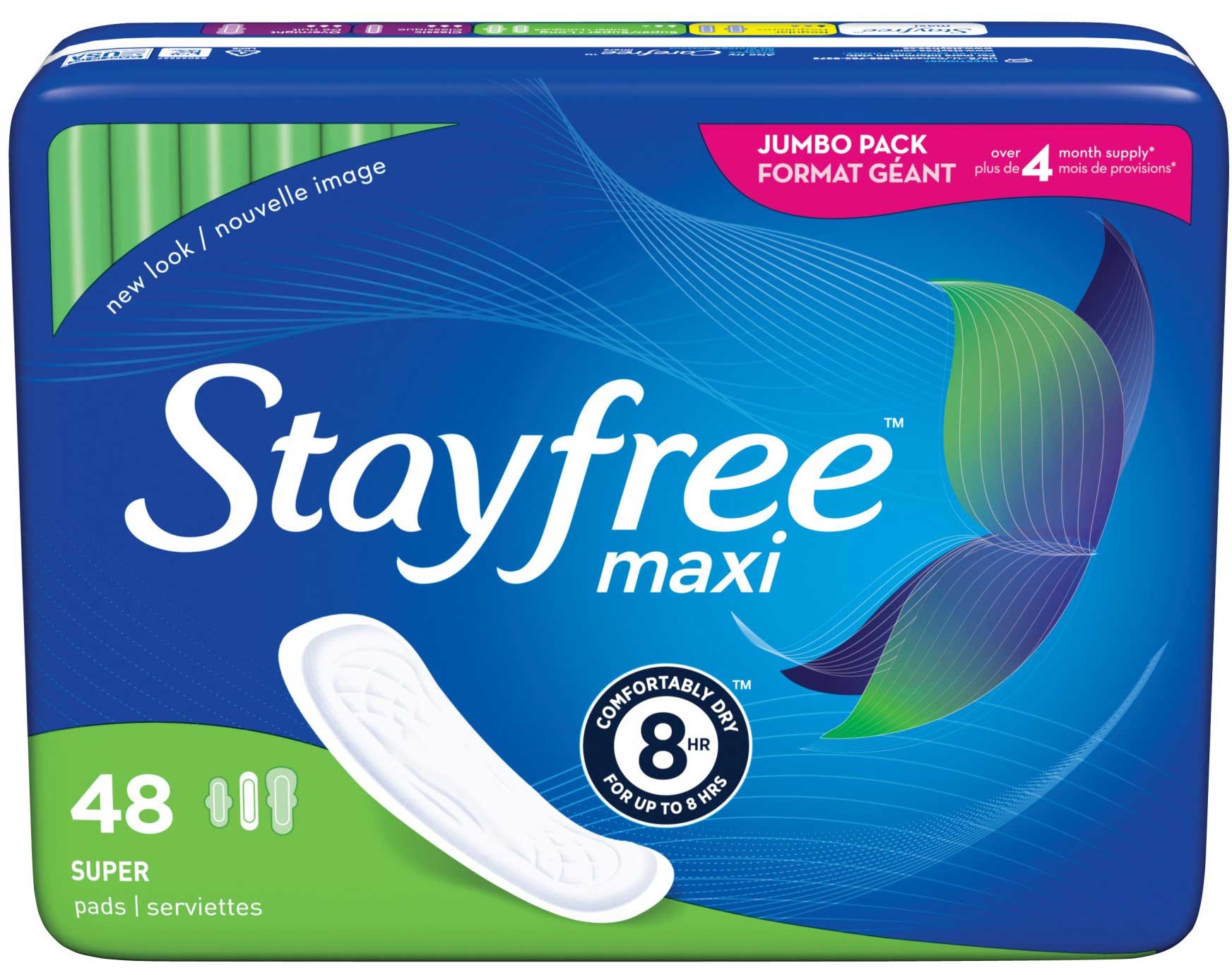 Stayfree Maxi Super Pads - 48 count per pack -- 4 packs per case