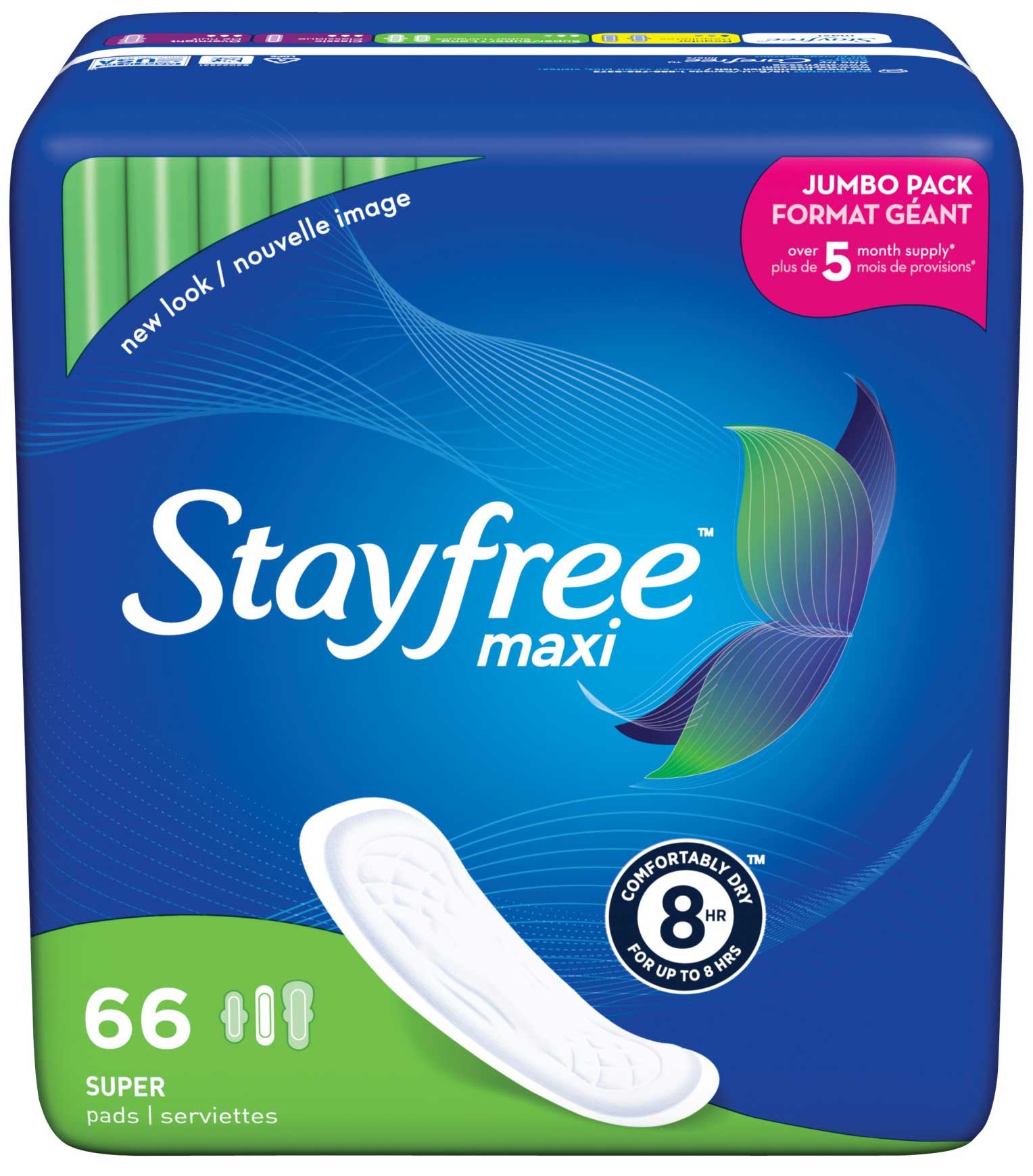 Stayfree Maxi Super Pads - 66 count per pack -- 3 packs per case