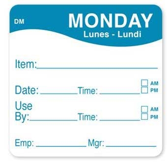 Daymark Square Monday Food Label, 2 x 2 inch -- 250 per case