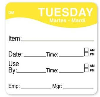 Daymark Square Tuesday Food Label, 2 x 2 inch -- 250 per case