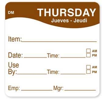 Daymark Square Thursday Food Label, 2 x 2 inch -- 250 per case