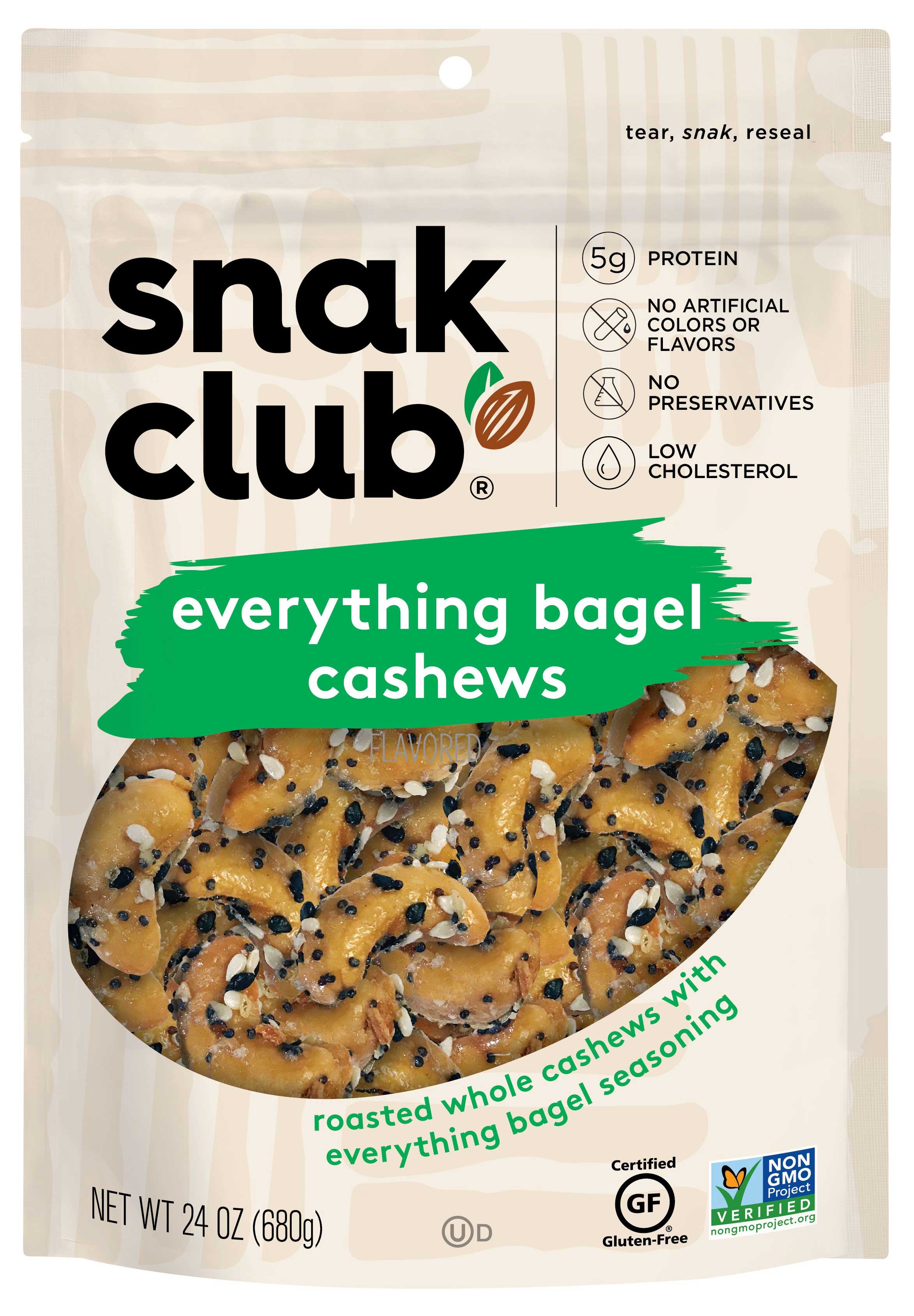 Century Snacks Snak Club Everything Bagel Cashews, 2.5 Ounce -- 6 per case