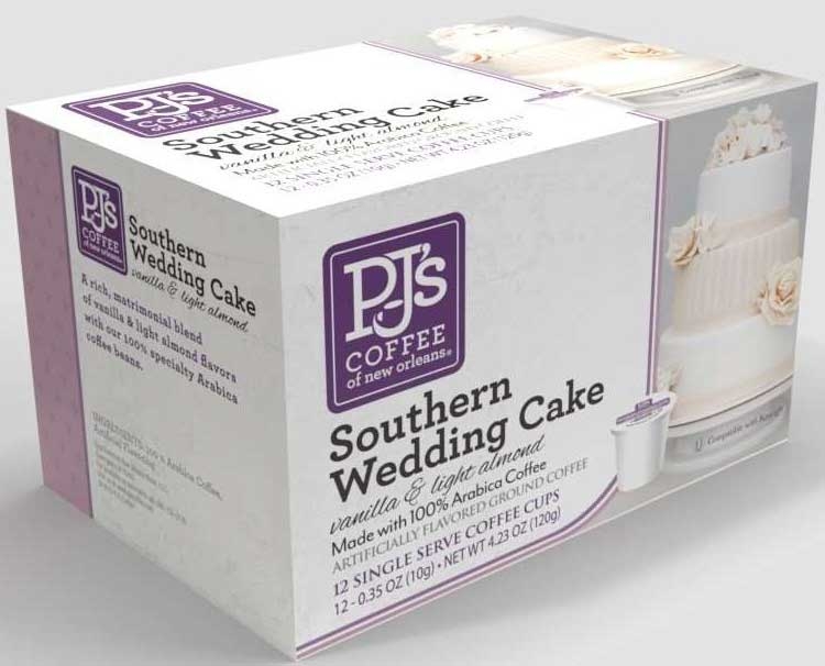 Pjs Coffee Of New Orleans Southern Wedding Cake Single Serve Coffee, 0.35 Ounce - 12 count per pack -- 6 packs per case