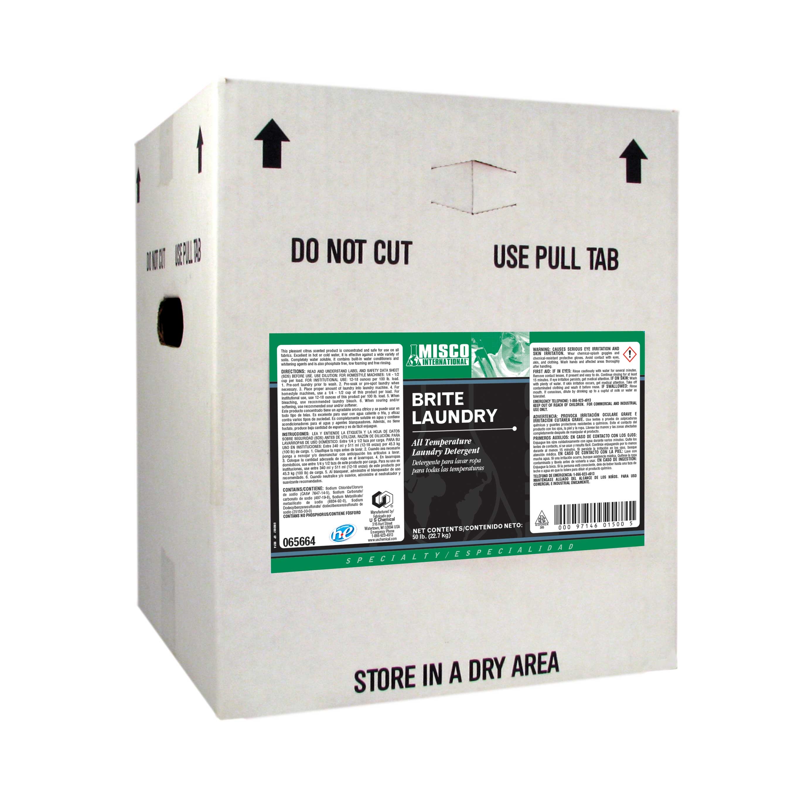 US Chemical Misco Brite Citrus Scented Laundry Detergent, 50 Pound.