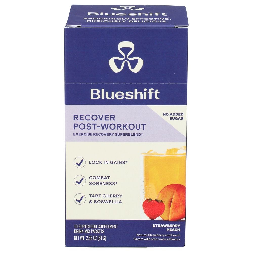 Blueshift Recover Post-Workout Strawberry Peach Drink Mix, 10 count