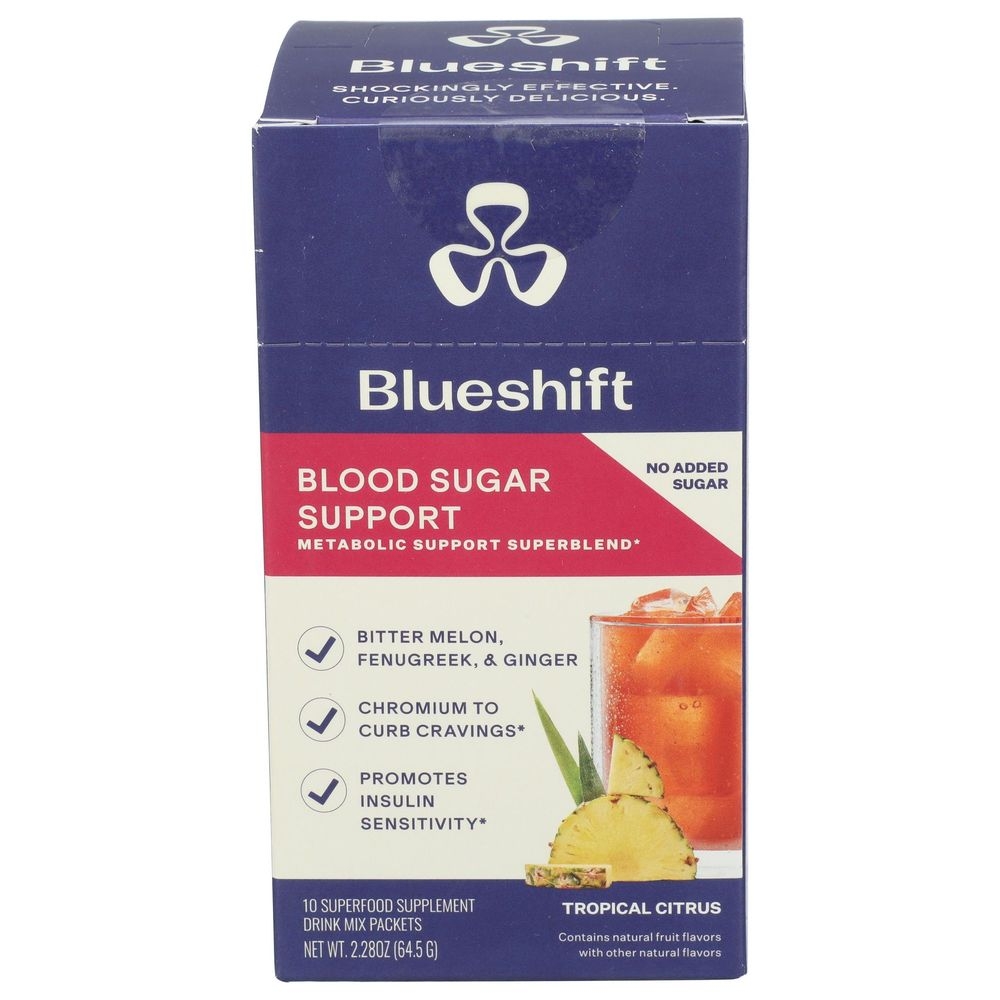 Blueshift Blood Sugar Support Tropical Citrus Drink Mix, 10 count